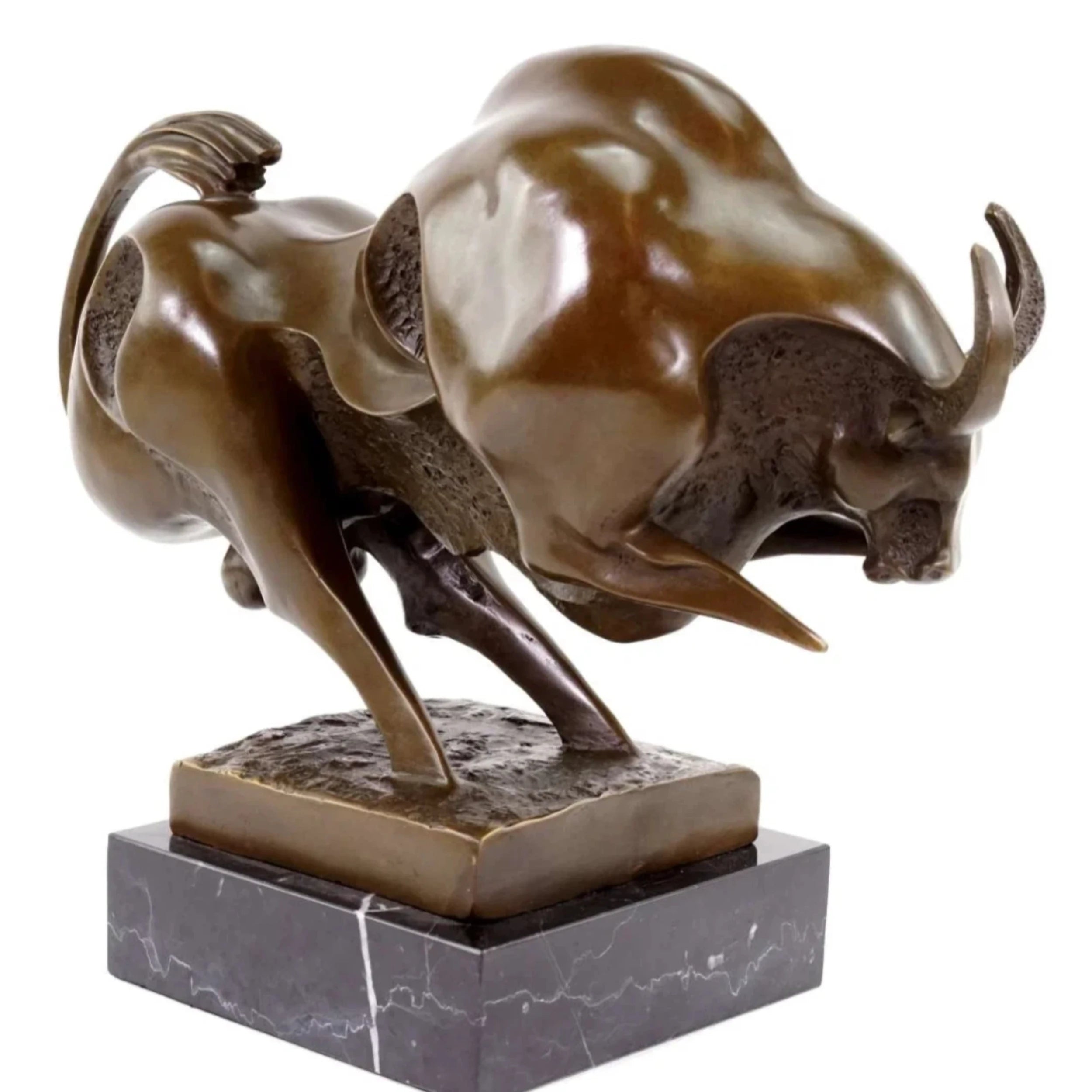 Abstract charging bull bronze statue with modern hollow design and dynamic form