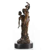 Apollo and Daphne bronze statue showing transformation into laurel tree, classical Greek mythology statue on oval black marble base, loss wax casting fine art.