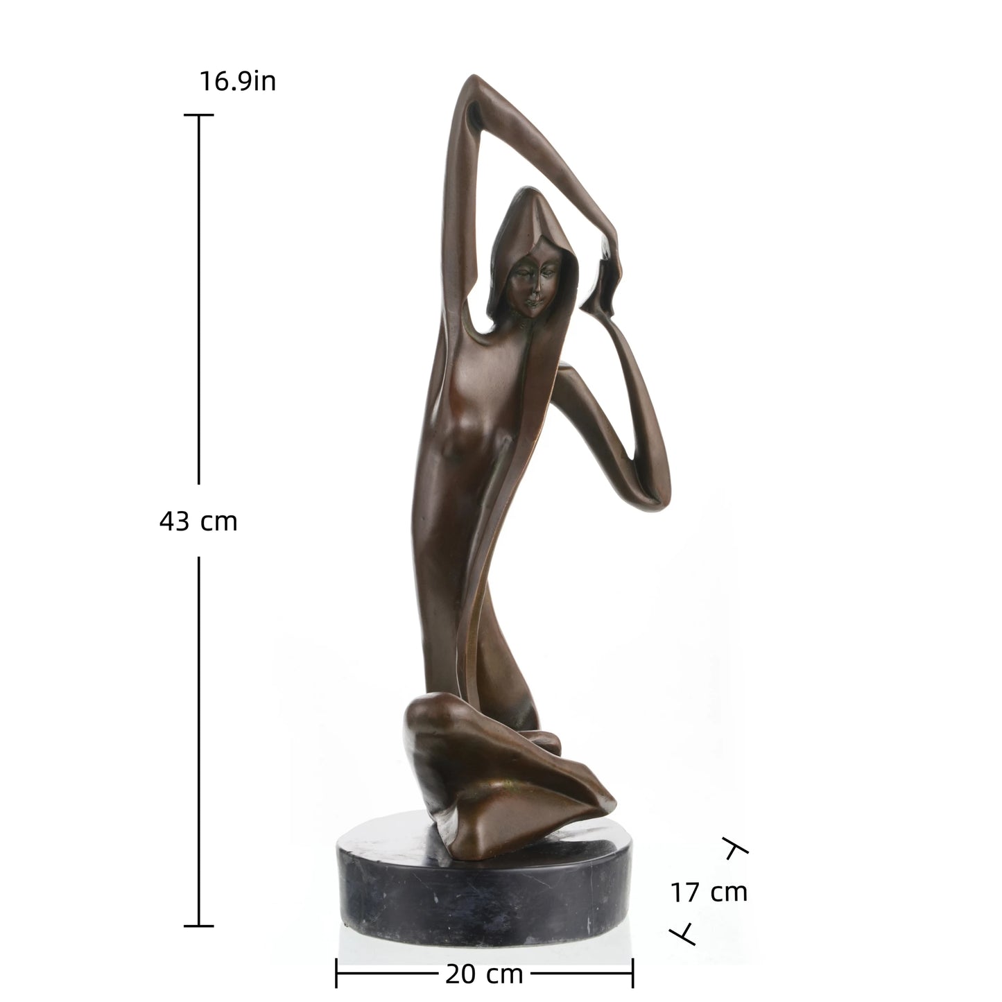 Art Deco-inspired abstract bronze sculpture of a kneeling female figure with flowing drapery. A refined decorative piece for modern and luxury interiors.