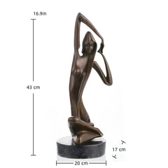 Art Deco-inspired abstract bronze sculpture of a kneeling female figure with flowing drapery. A refined decorative piece for modern and luxury interiors.