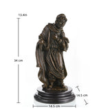 Solid bronze biblical magus statue with offering vessel, sacred religious wise man sculpture on round marble base.