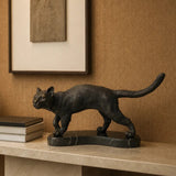 Handcrafted walking cat bronze statue with realistic fur details and marble base, ideal for living rooms, offices, studies and gifts for cat lovers.