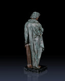 Full-length Beethoven bronze statue with verdigris patina. Handcrafted sculpture with marble base—perfect for collectors, musicians, and luxury statement interiors.