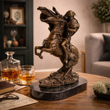 Powerful bronze Napoleon Bonaparte crossing the Alps statue, rearing horse equestrian sculpture on oval black marble base, loss wax casting historical fine art reproduction.
