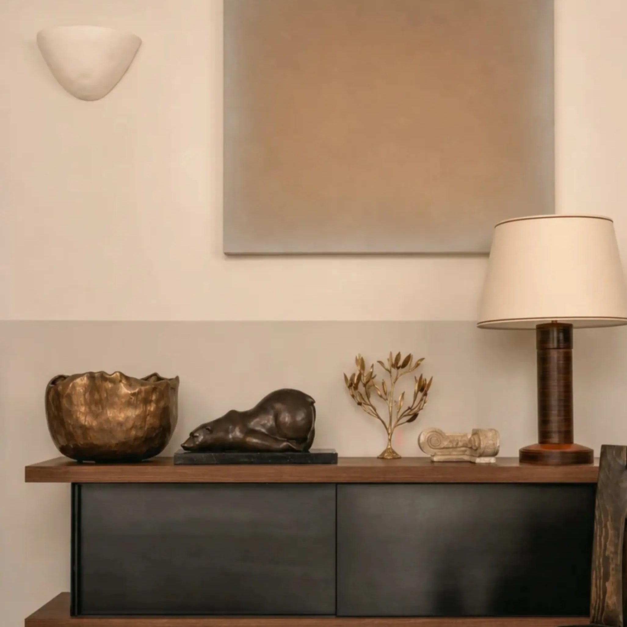 handcrafted sleeping polar bear bronze sculpture with a rich bronze patina and marble base, a peaceful wildlife accent for home or office.