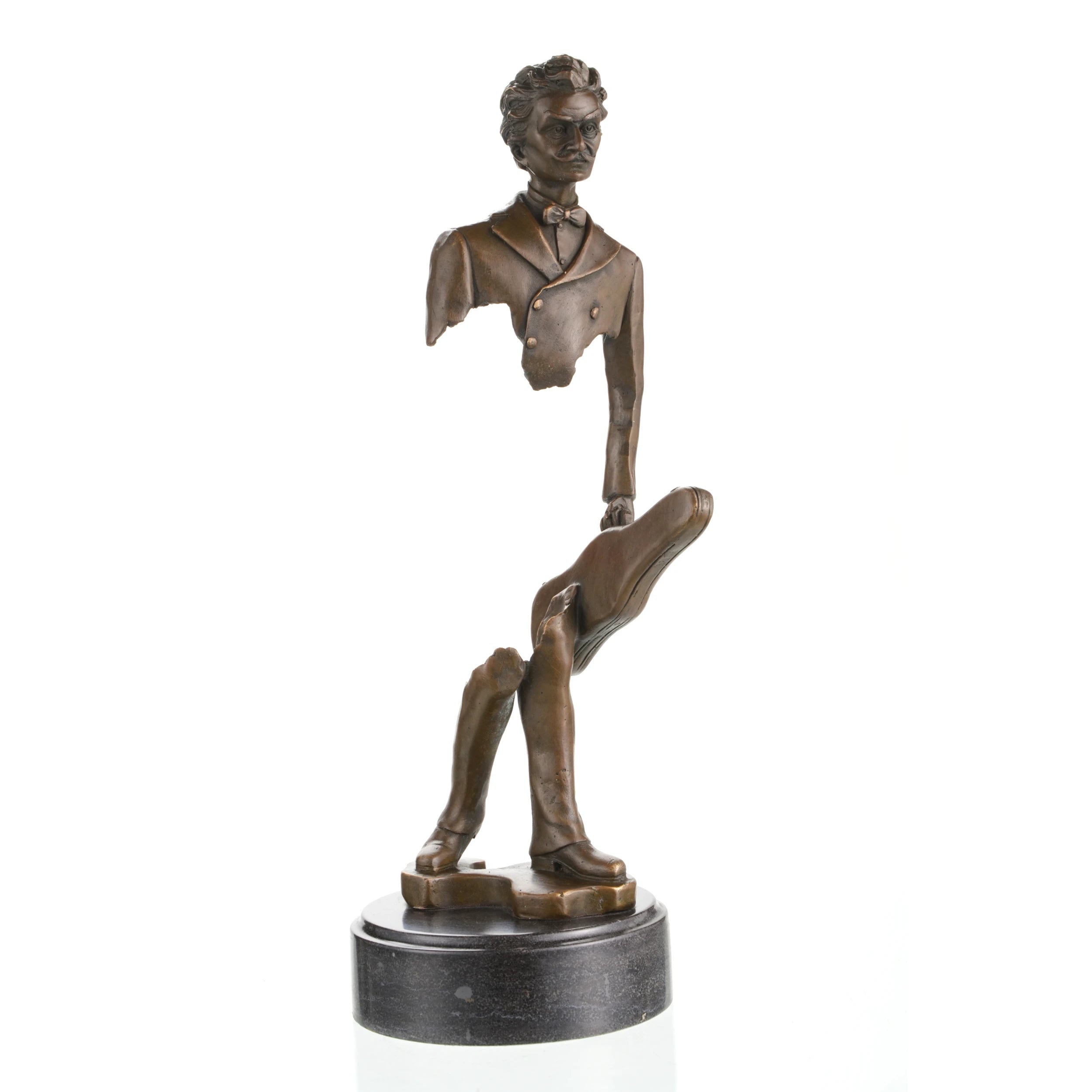 Side view of floating musician statue