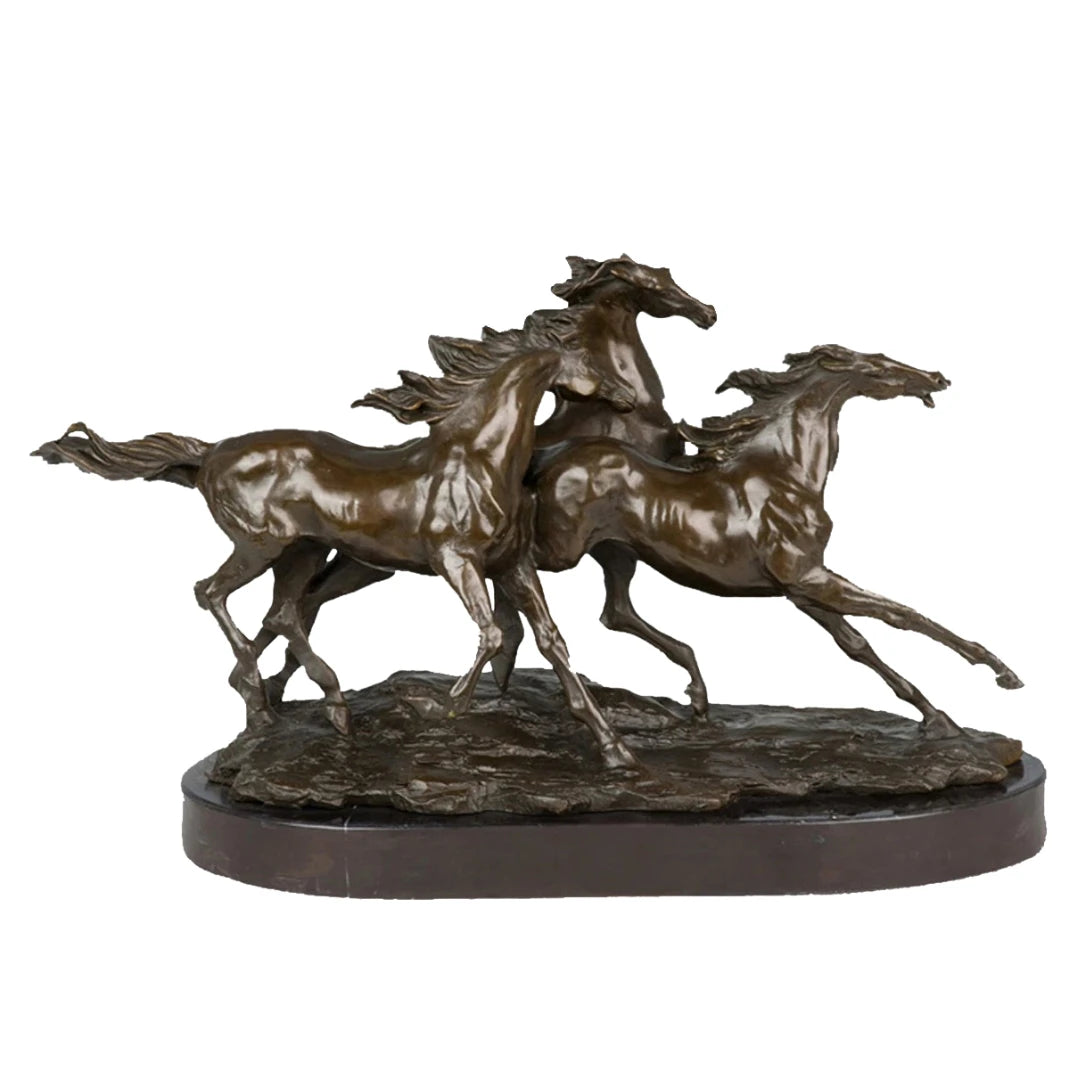 Three Galloping Horses Bronze Sculpture-Lost Wax Cast Equestrian Art Decor Statue