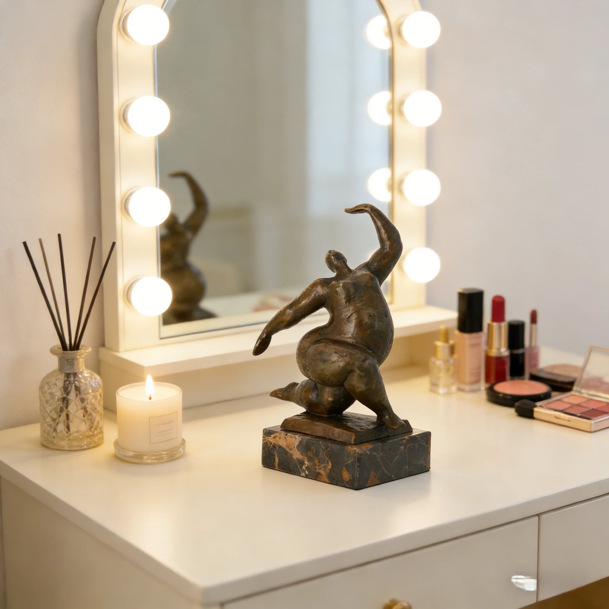Voluptuous dancing woman bronze sculpture Botero style