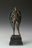 Winged David bronze sculpture with angel wings on marble base