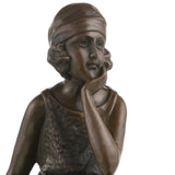38cm/15inH |Art Deco Flapper Bronze Statue – 1920s Jazz Age Seated Lady Sculpture|YRD-217