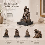 Auguste Rodin The Kiss bronze sculpture reproduction, intimate lover statue on black marble base, loss wax casting romantic fine art.