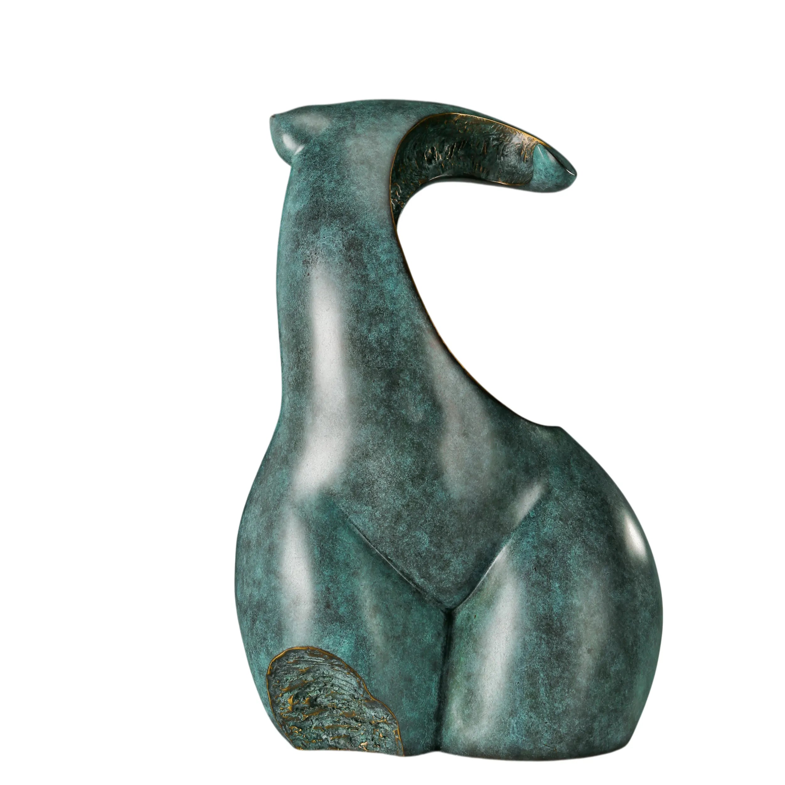 Abstract female torso bronze sculpture with elongated neck and curved openwork design