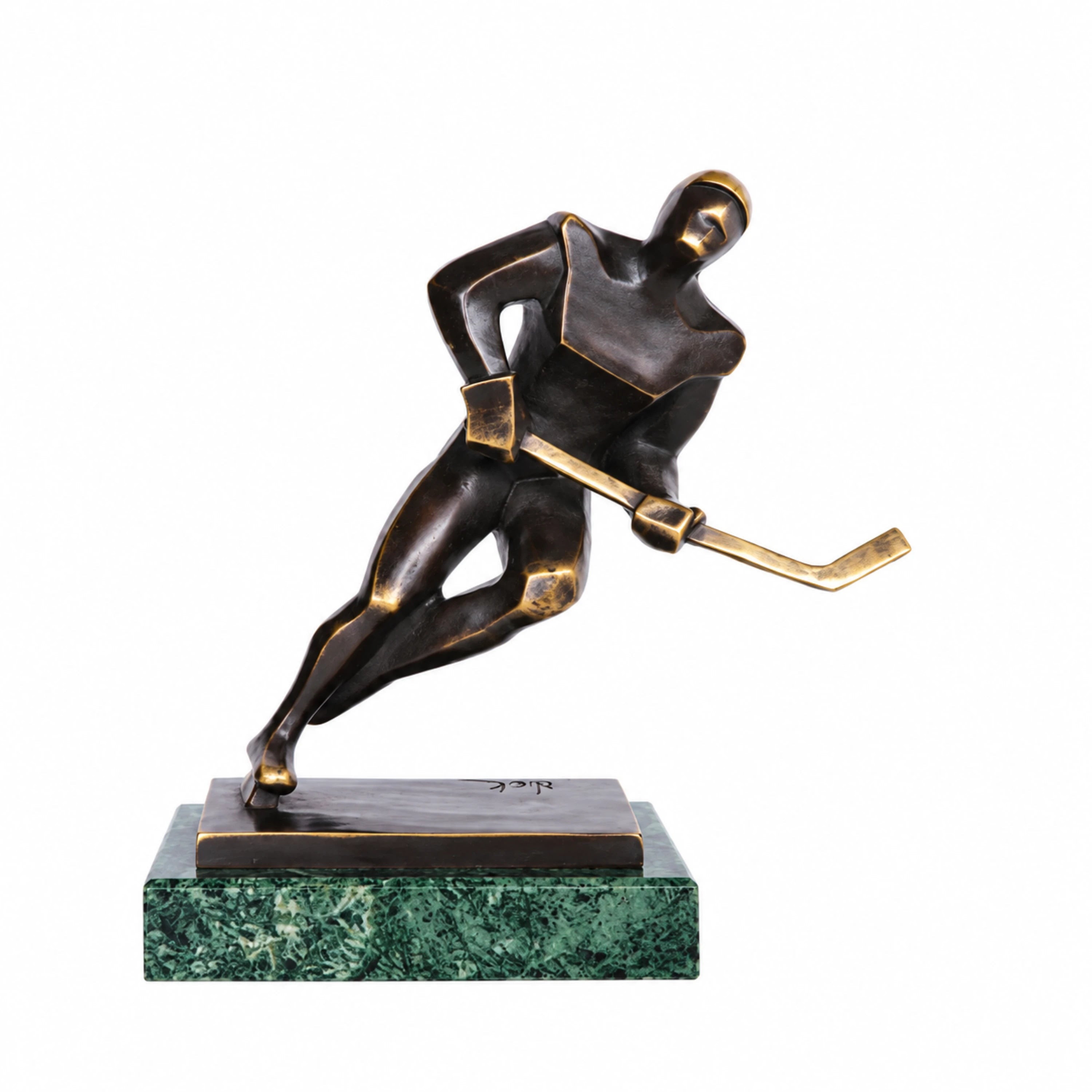 Abstract Ice Hockey Player Bronze Sculpture on a clean white background
