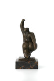 Grounded balance dancing figure bronze sculpture with rounded form on marble base, modern abstract decor
