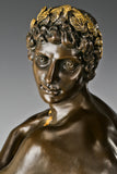 Close-up detail of Apollo classical bronze male figure