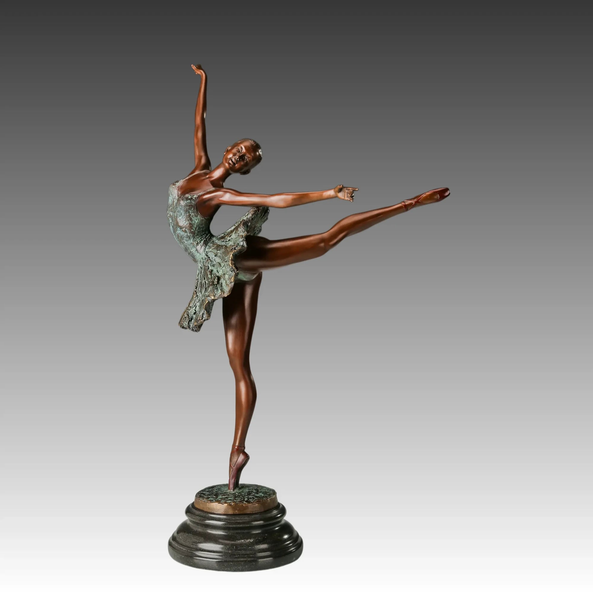 Arabesque Ballerina bronze sculpture on a clean white background