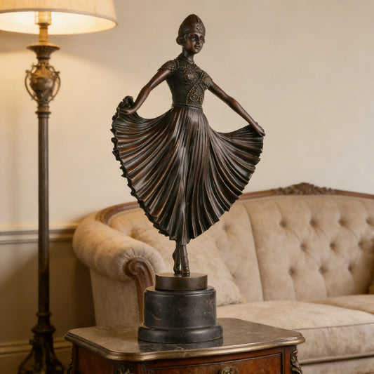 Art Deco ballerina bronze statue Chiparus style dancer with pleated skirt