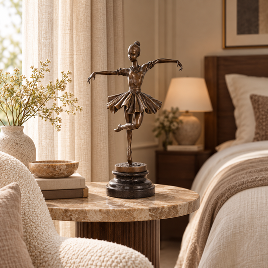 Ballerina in Attitude Pose bronze sculpture displayed in a refined interior