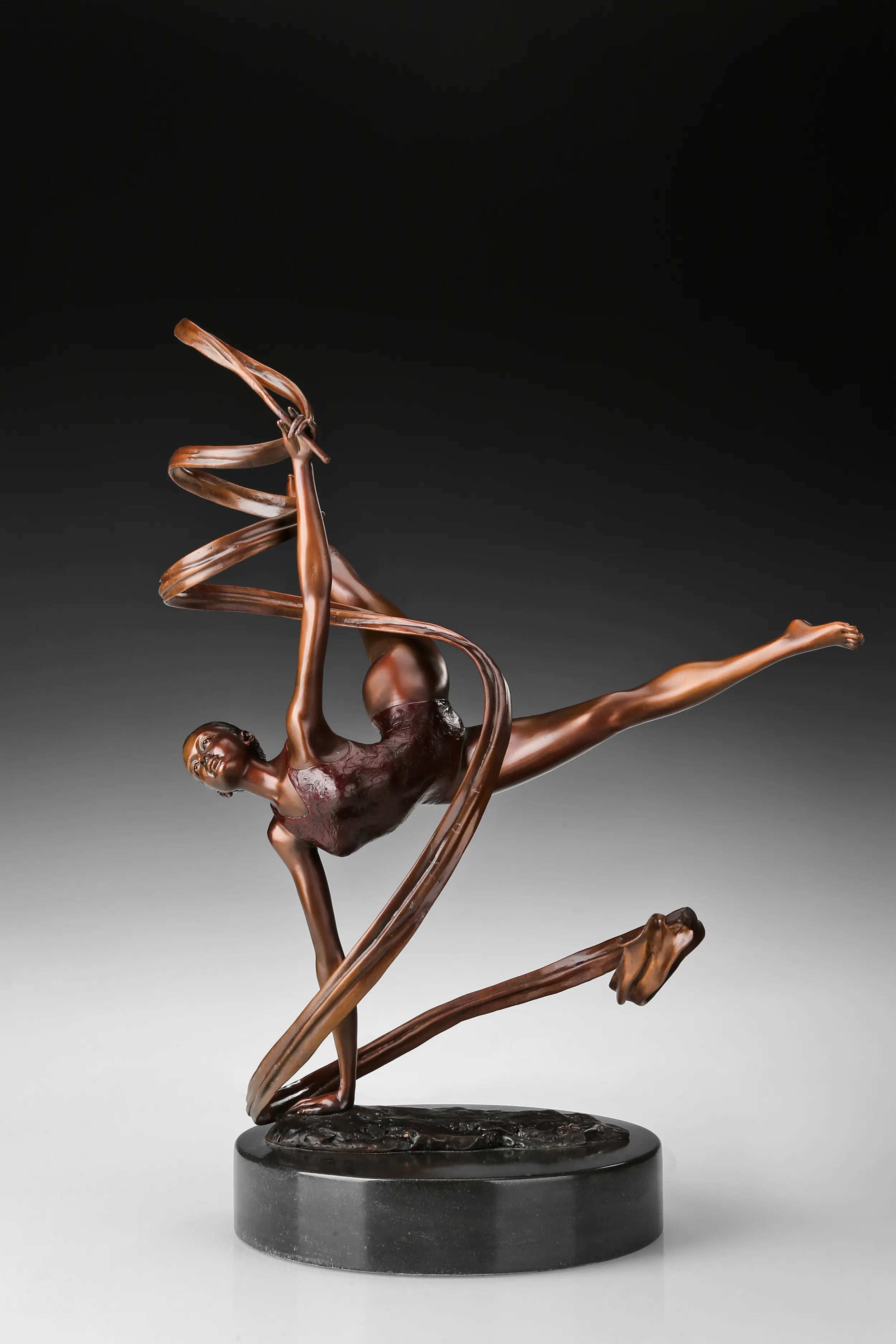Ballet Dancer with Flowing Ribbons bronze sculpture front view