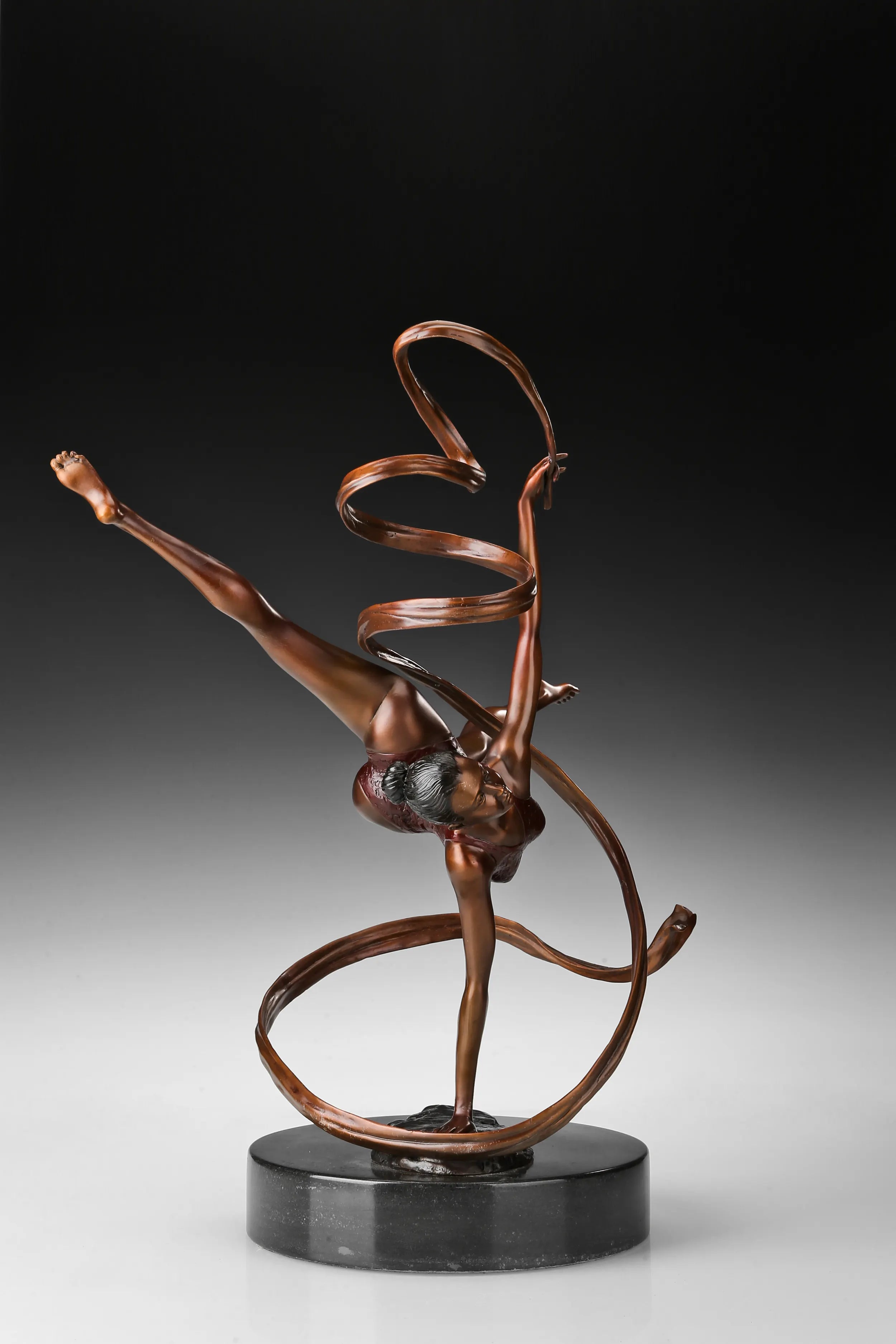 Ballet Dancer with Flowing Ribbons bronze sculpture patina detail