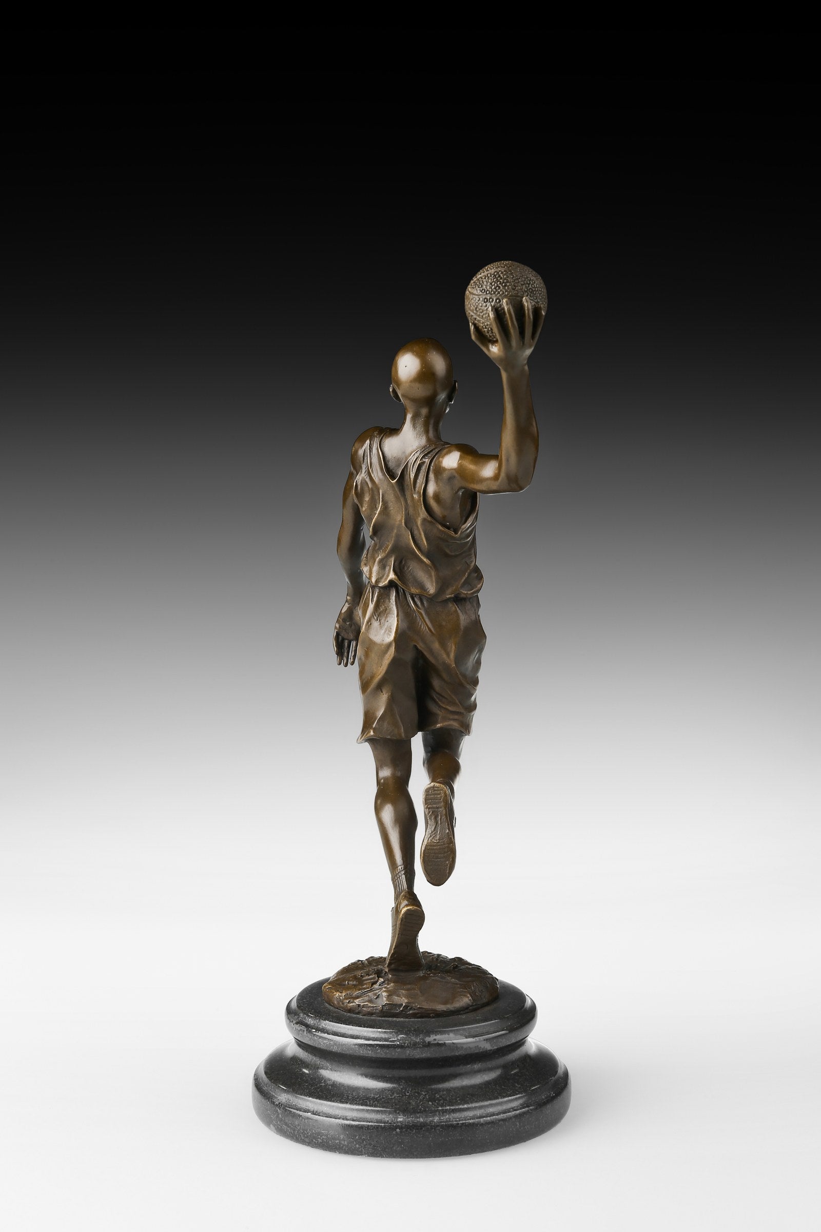 Basketball Player bronze sculpture, rear studio view