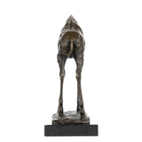 Back view of bowing giraffe bronze sculpture with textured finish