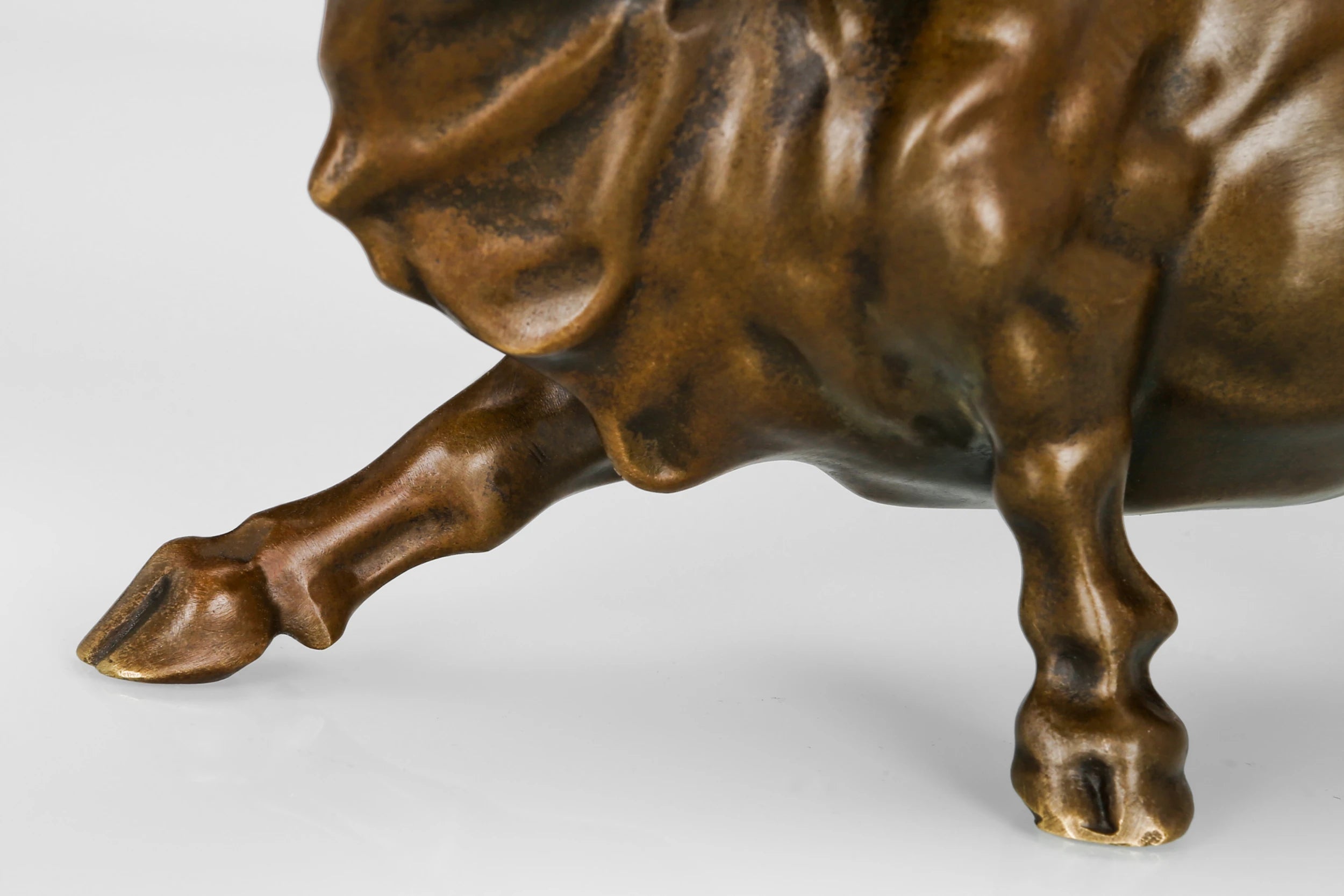 Close-up of the bronze bull's leg