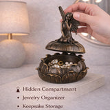 Handcrafted bronze fairy jewelry box with hidden lotus storage compartment