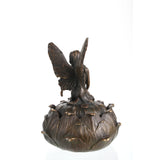 Rear view of bronze fairy jewelry box with lotus flower base