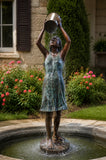 Handcrafted bronze girl with bucket fountain for garden and outdoor landscape