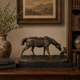 Bronze horse and dog sculpture displayed as elegant ranch, equestrian, and country home decor