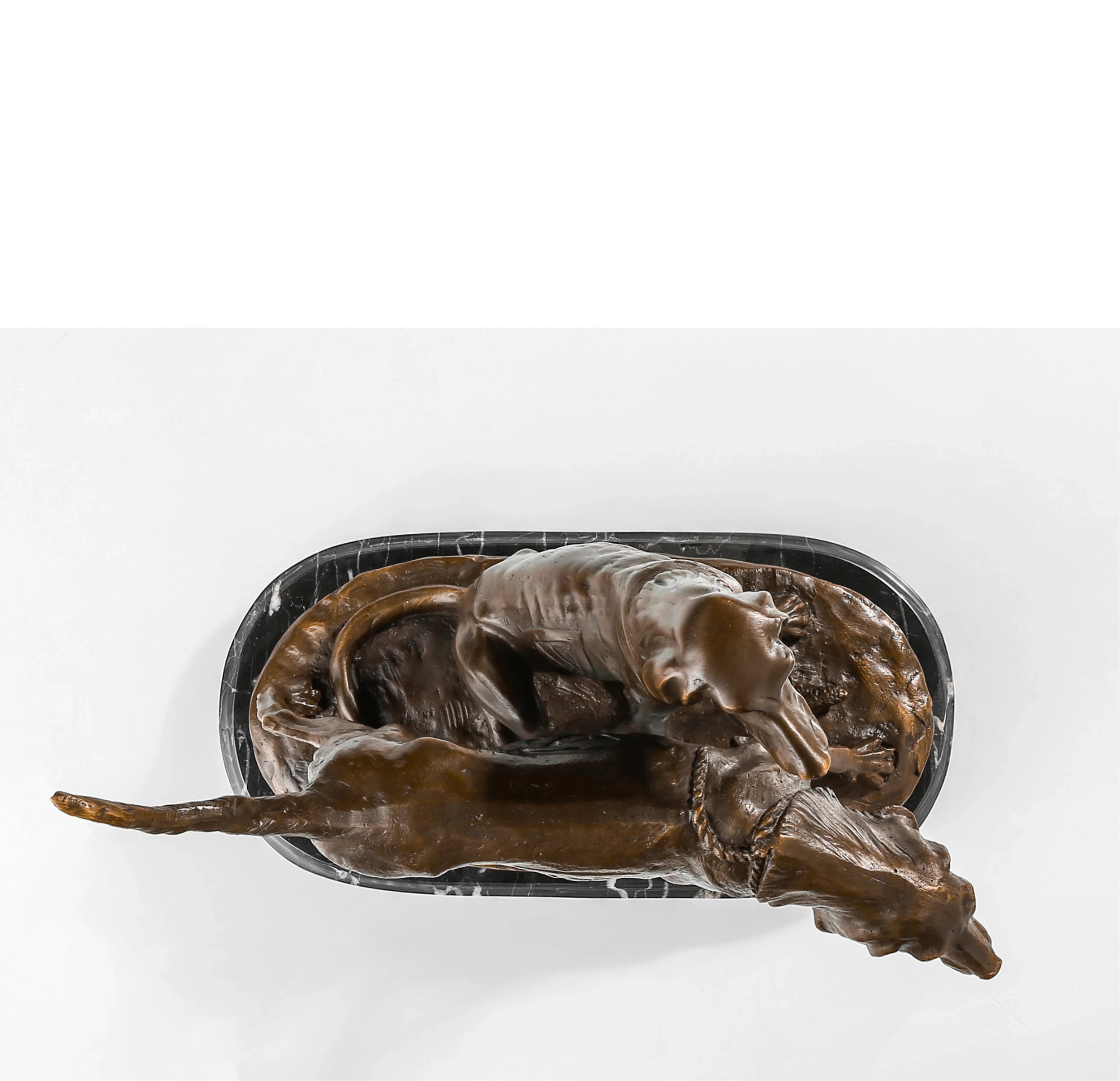 Handcrafted bronze hunting dog pair sculpture with one standing dog and one seated sporting dog