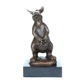 Handcrafted bronze rabbit sculpture holding a flower basket in a charming upright pose