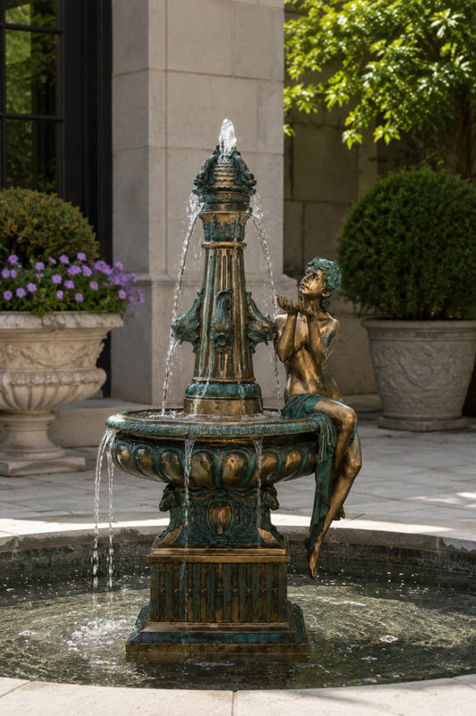 Classical bronze seated drinking maiden fountain sculpture for luxury gardens and courtyards