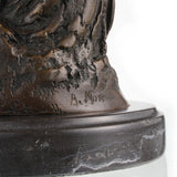Bronze sculpture mounted on round marble base