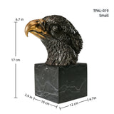 Majestic bald eagle bronze bust sculpture with detailed feathers and marble base. A powerful wildlife statue symbolizing freedom, strength, and leadership.