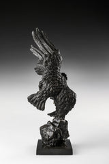 Dynamic bald eagle bronze sculpture in a powerful diving pose with marble base. A striking wildlife statue symbolizing strength, freedom, and leadership.