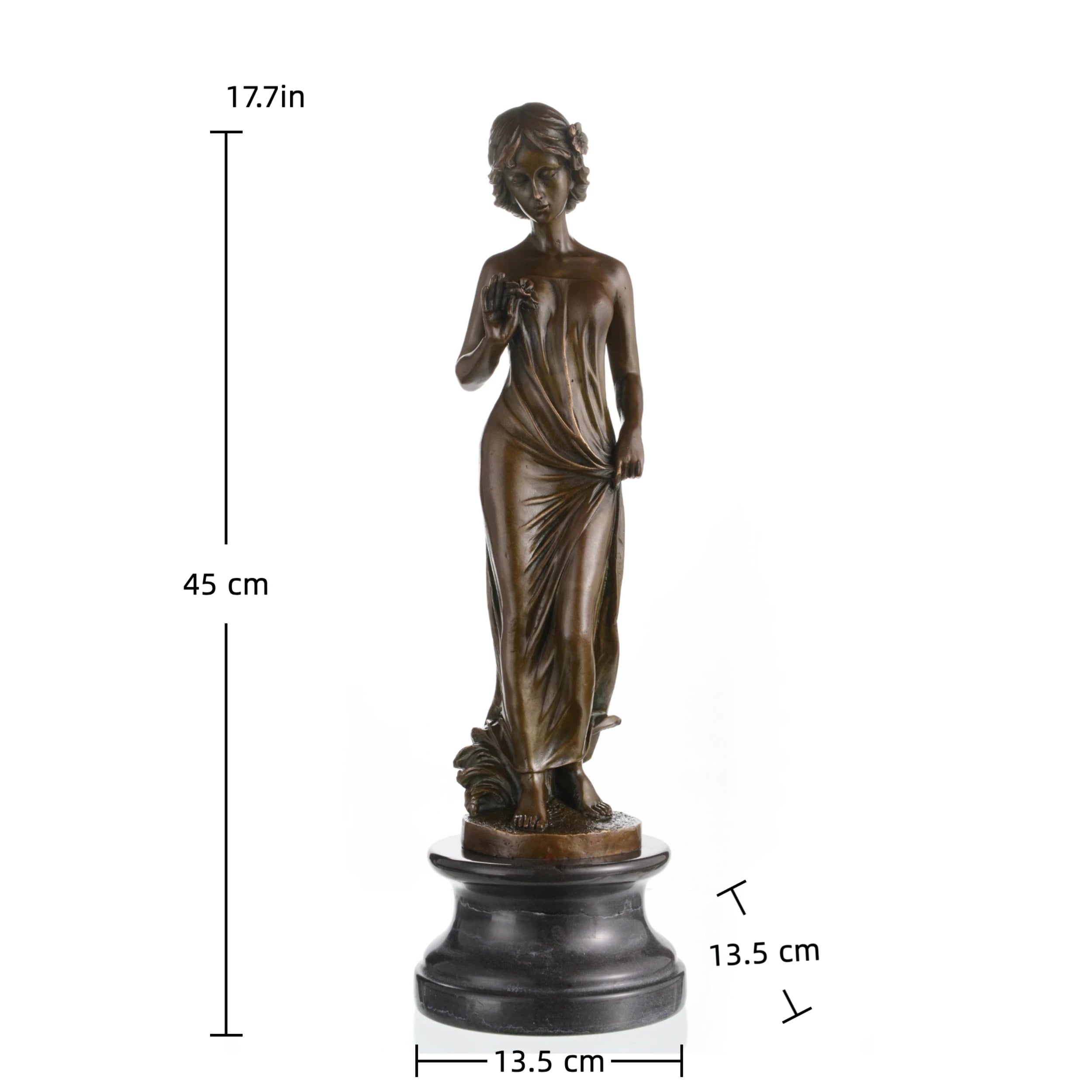 Art Nouveau bronze maiden sculpture elegant girl statue with flowing dress