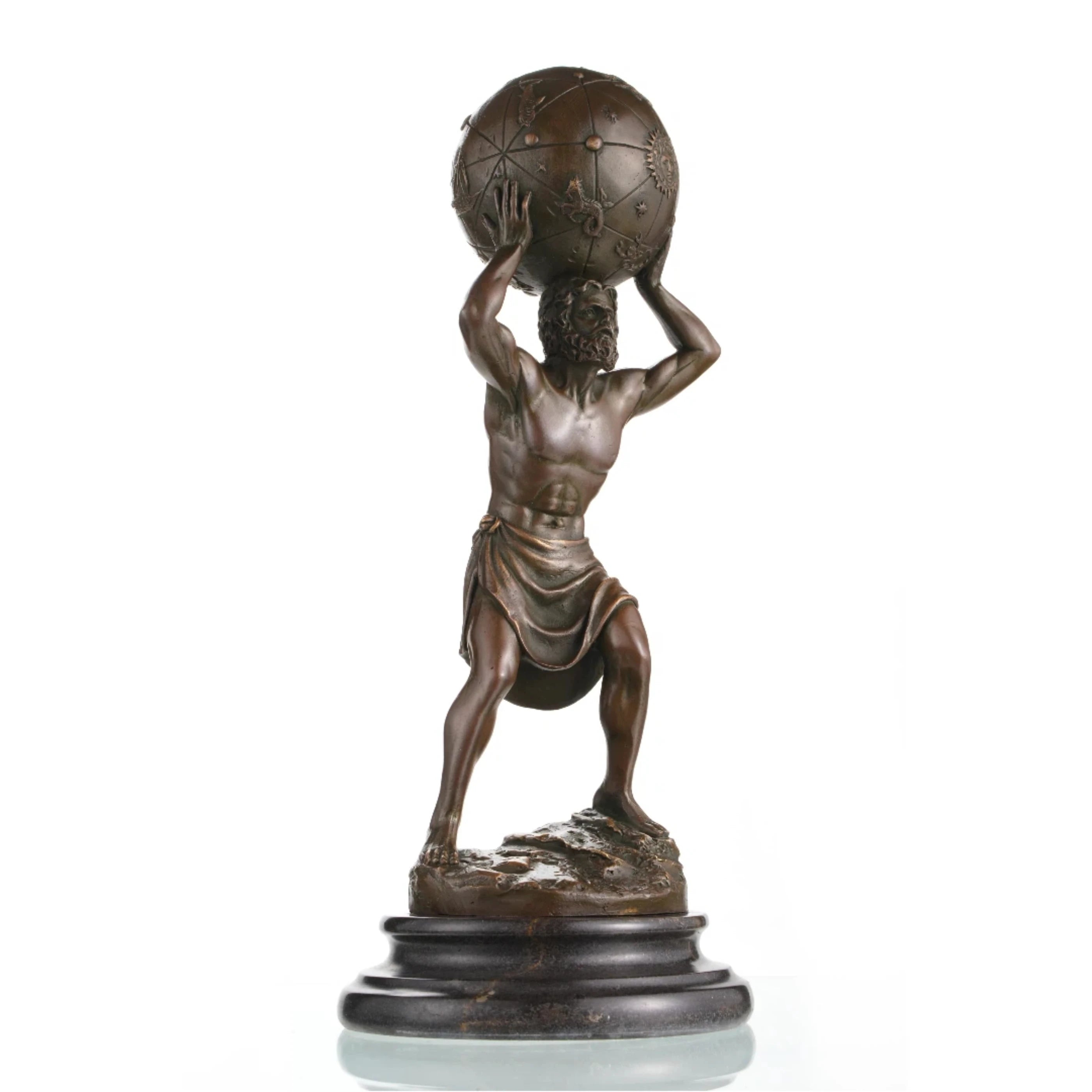 Powerful bronze statue of Atlas holding the celestial sphere, symbolizing strength, endurance, and responsibility. Perfect for offices, studies, and collectors.