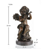 Charming bronze sculpture of a cherub playing mandolin, symbolizing music, innocence, and romance. A perfect decorative piece for homes and music lovers.