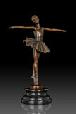 Left side view of handcrafted ballerina bronze sculpture in a classical ballet pose