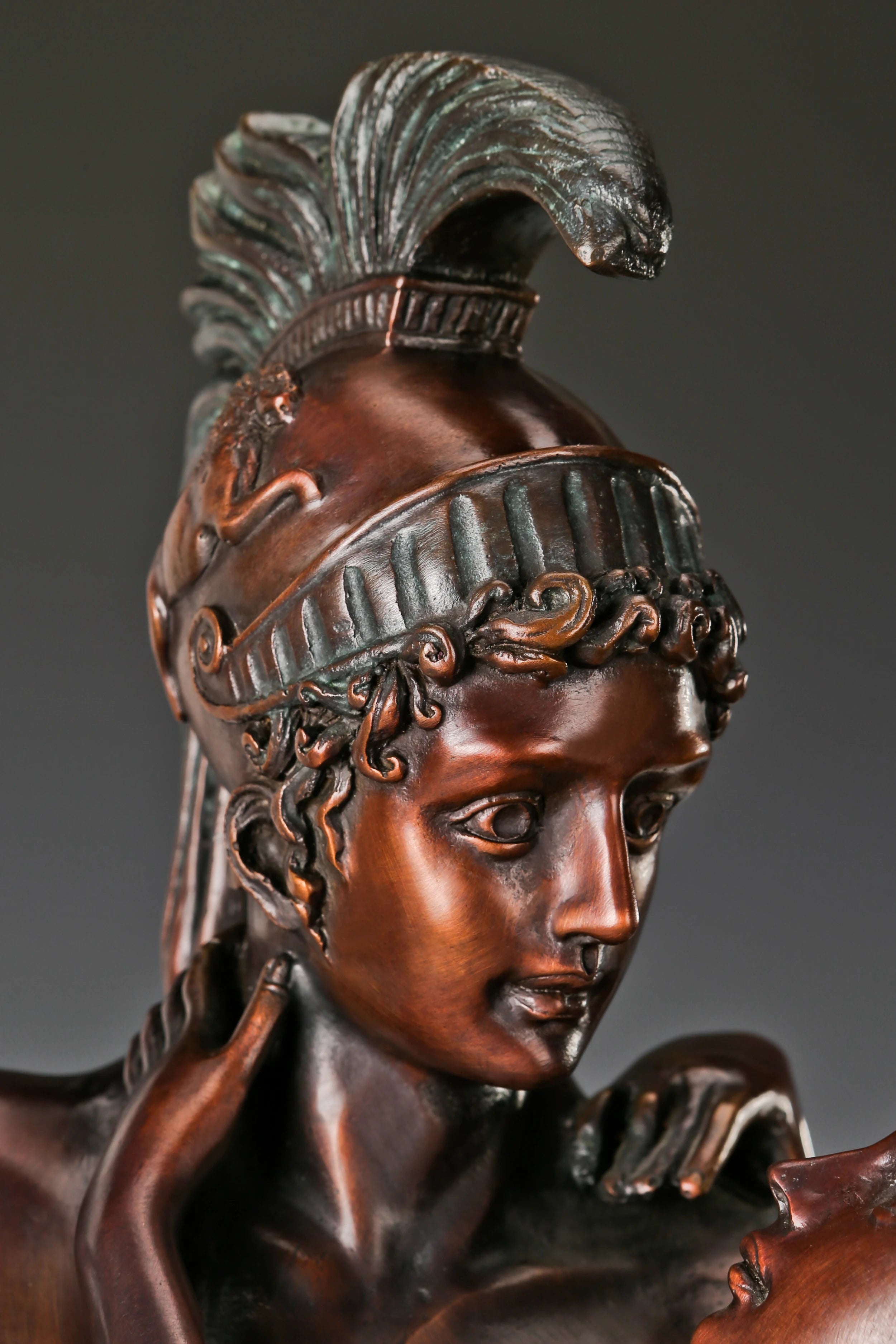 Classical Warrior Lovers Bronze Sculpture hand-applied patina detail