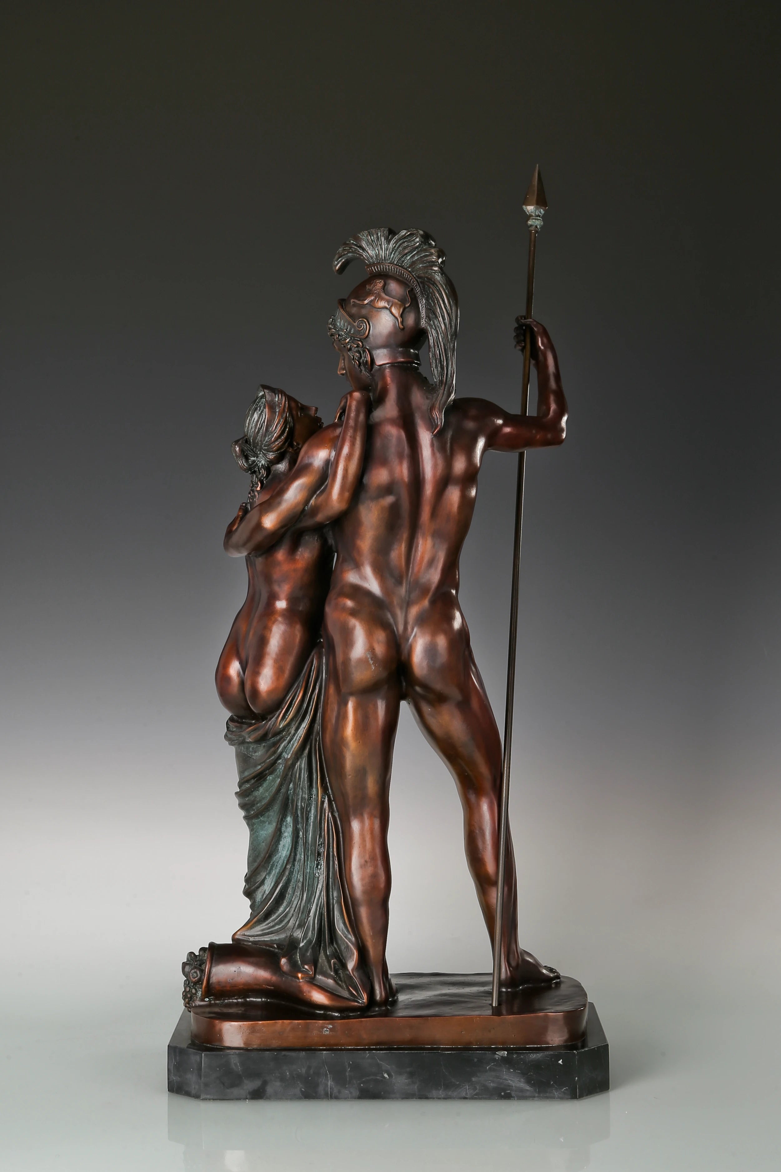 Classical Warrior Lovers Bronze Sculpture rear view