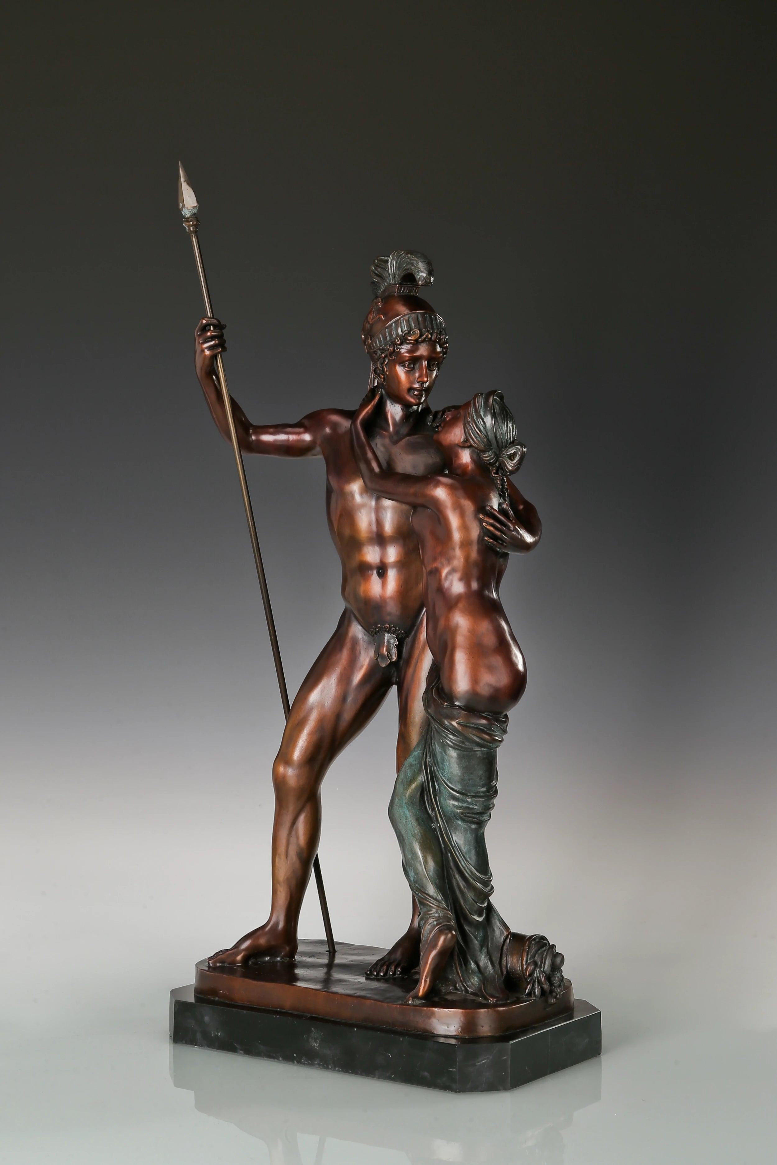 Classical Warrior Lovers Bronze Sculpture three-quarter view