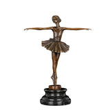 Front view of classical ballerina bronze sculpture with outstretched arms and pointe shoes