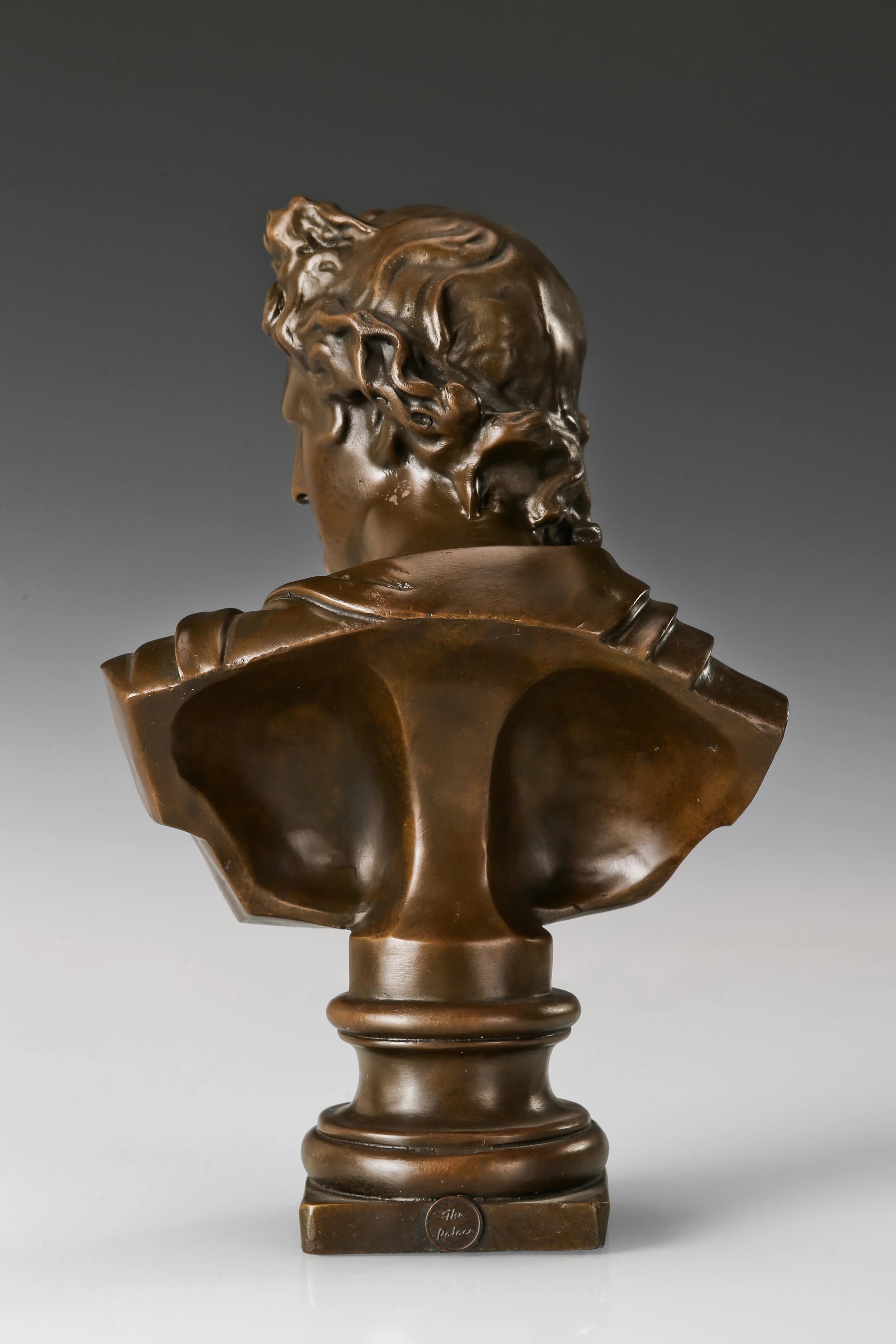 Back view of David bust bronze statue
