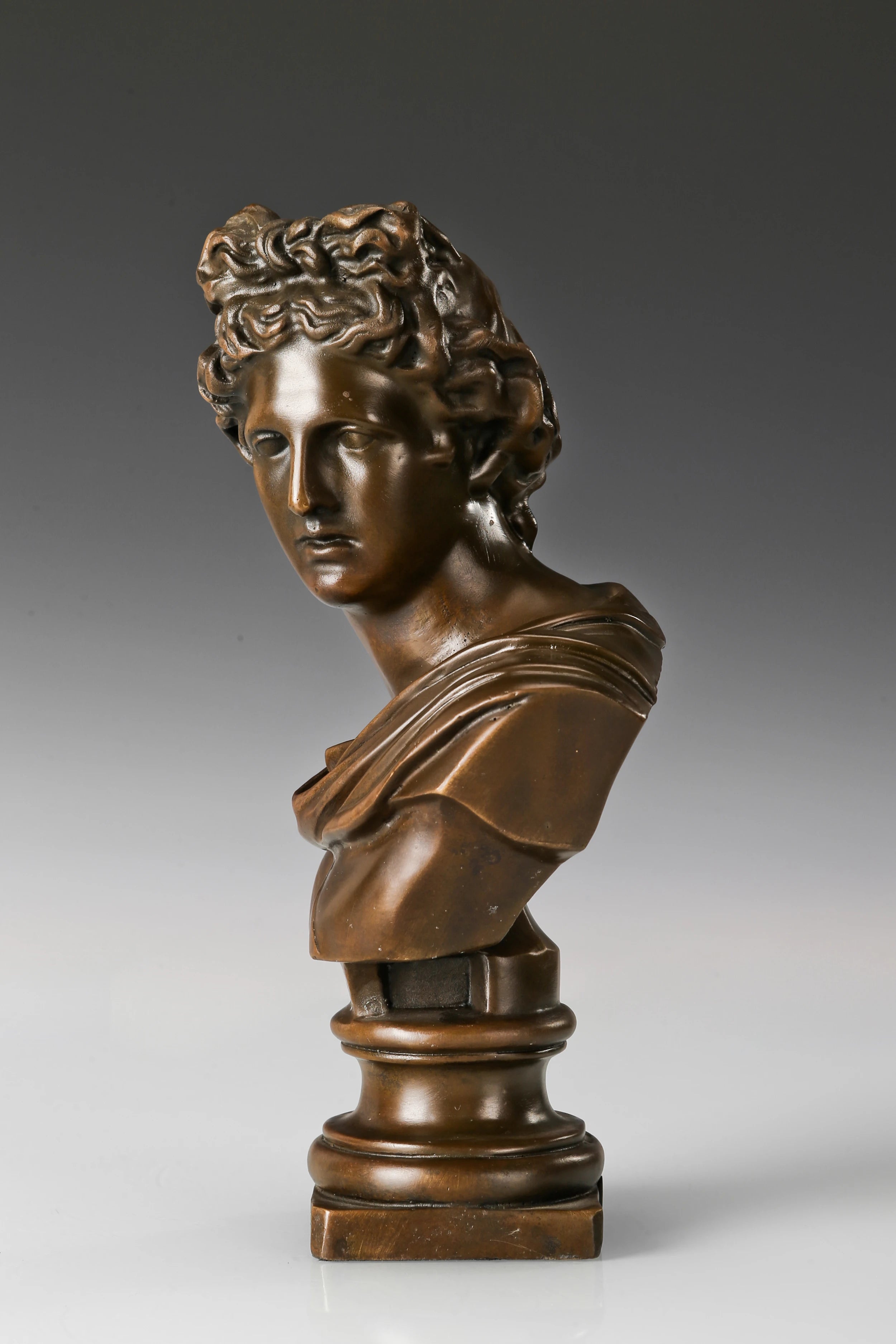 Classical David bronze bust right front view