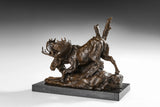 Descending Moose bronze sculpture three-quarter view