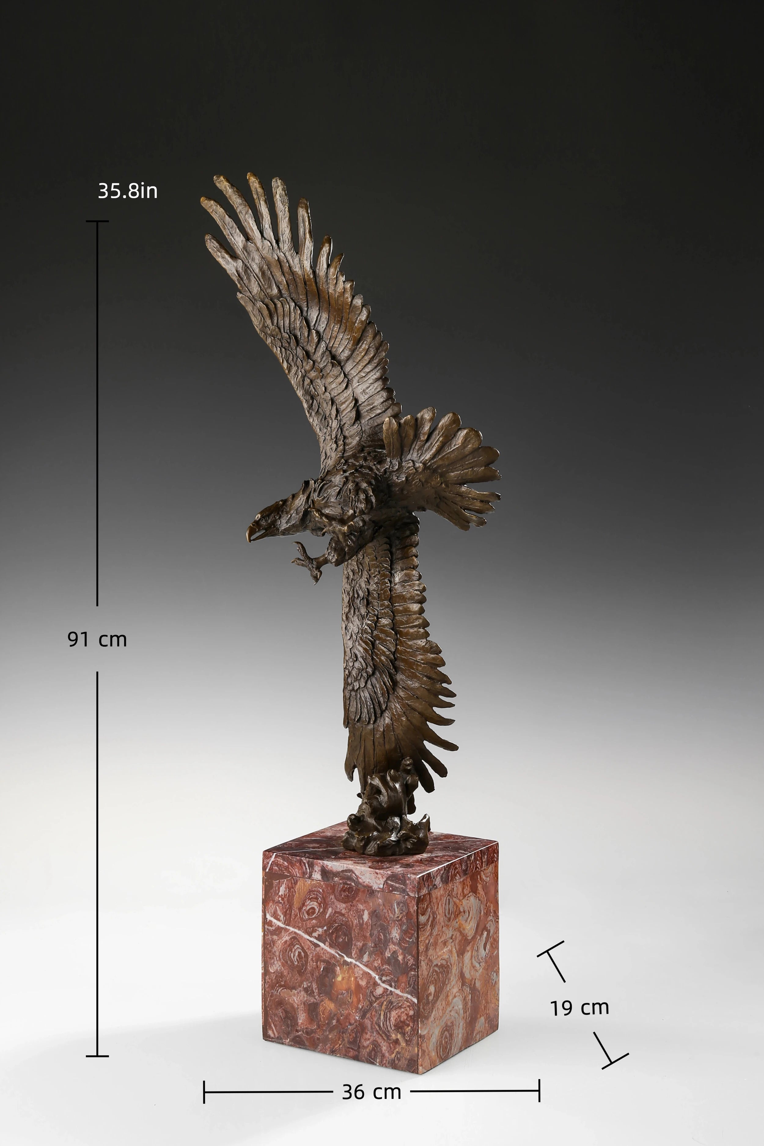 Mythic bronze eagle sculpture diving over waves. A powerful statement piece symbolizing strength, freedom, and mastery of the elements.
