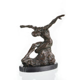 Expressionist bronze sculpture of crouching male figure with dynamic movement